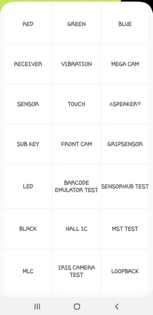 Samsung test screen