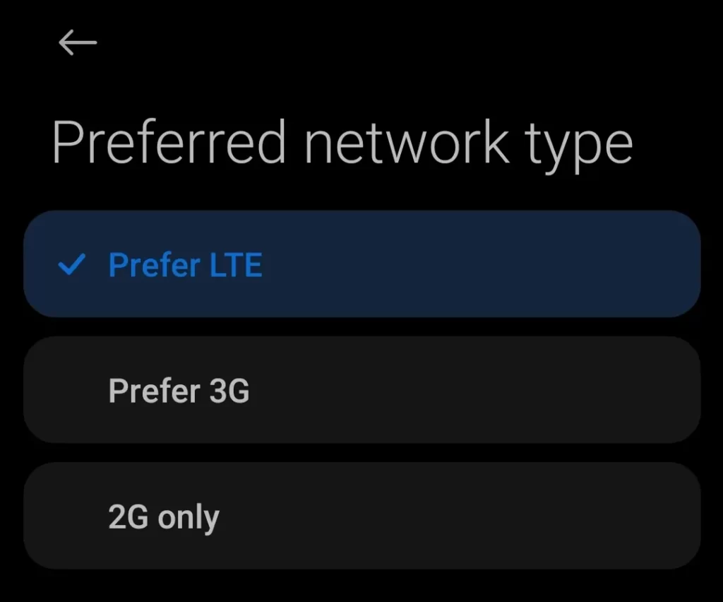 Prefferred network type